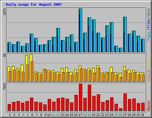Daily usage for August 2007